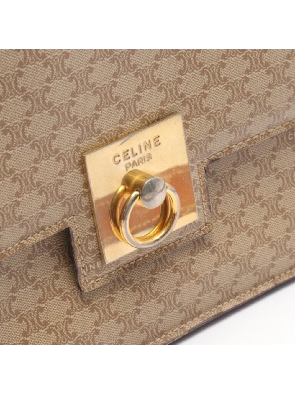 Celine Shoulder Bag Macadam Beige Brown Canvas Leather - Picture 14 of 15